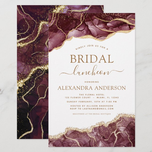 Budget Agate Burgundy Bridal Shower Luncheon Gold (Front/Back)