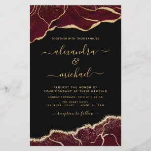 Budget Agate Burgundy Gold Wedding Invitation
