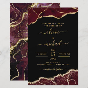 Budget Agate Burgundy Gold Wedding Invitation