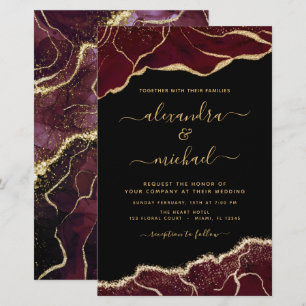 Budget Agate Burgundy Gold Wedding Invitation