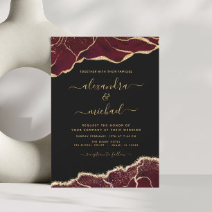 Budget Agate Burgundy Gold Wedding Invitation