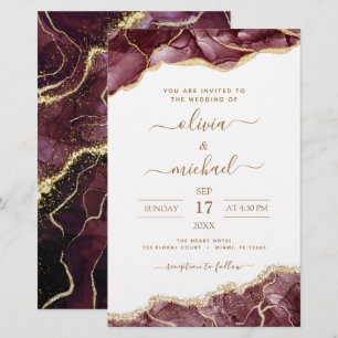 Budget Agate Burgundy Gold Wedding Invitation Flye