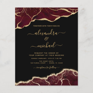 Budget Agate Burgundy Gold Wedding Invitation Flyer