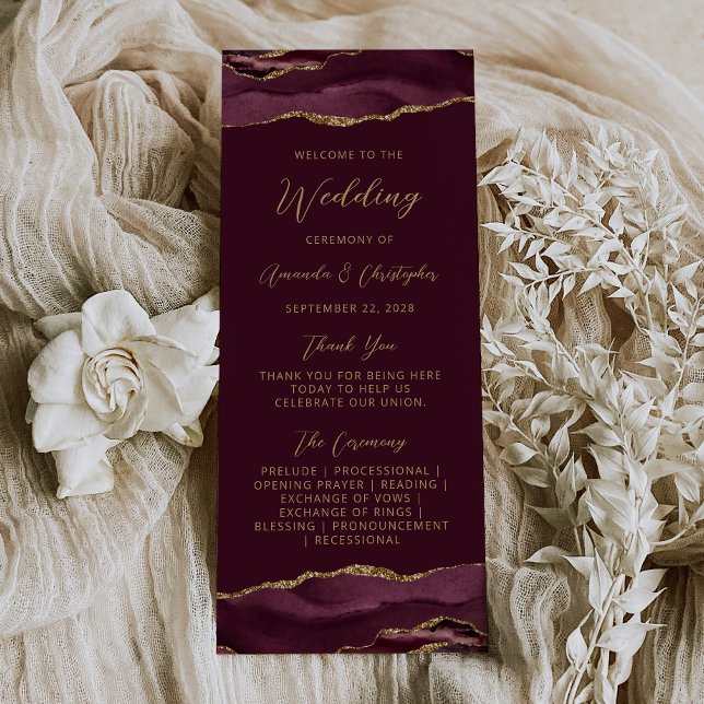 Budget Agate Burgundy Gold Wedding Program Rack Card (Creator Uploaded)
