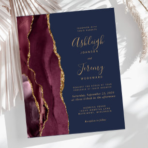 Budget Agate Burgundy Navy Blue Wedding Invitation
