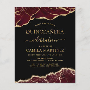Budget Agate Burgundy Quinceañera Gold 15th Flyer