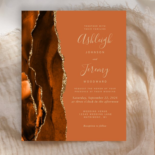 Budget Agate Burnt Orange Brown Wedding Invitation (Creator Uploaded)