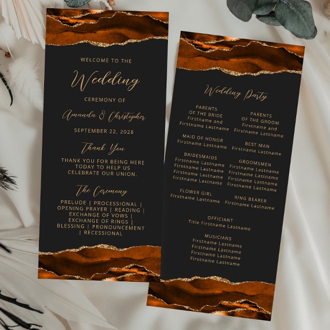 Budget Agate Burnt Orange Dark Wedding Program Rack Card (Creator Uploaded)