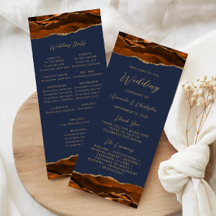 Budget Agate Burnt Orange Navy Wedding Program Rack Card