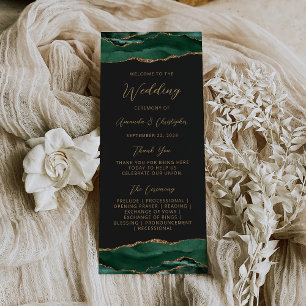 Budget Agate Emerald Green Dark Wedding Program Rack Card