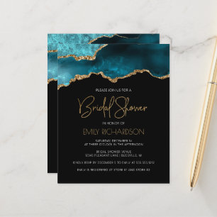 Budget Agate Geode Teal Bridal Shower Invitation