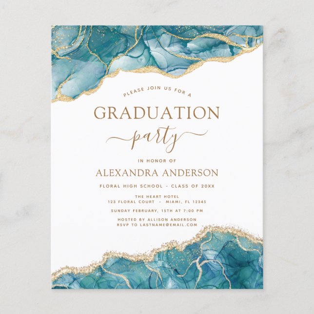 Budget Agate Graduation 2021 Teal Gold Blue Flyer (Front)