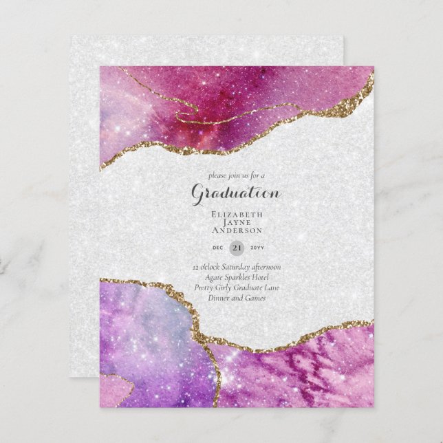 BUDGET Agate GRADUATION Party Invites Glitter Glam (Front/Back)