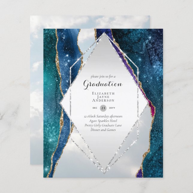 BUDGET Agate GRADUATION Party Invites Glitter Glam (Front/Back)