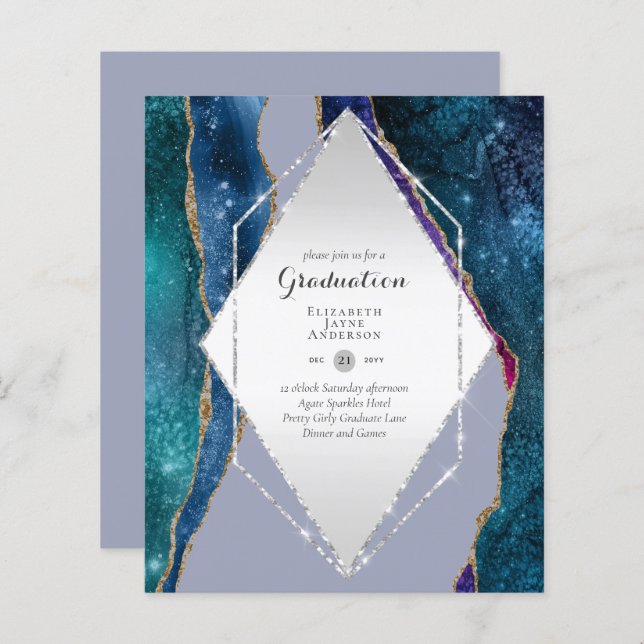 BUDGET Agate GRADUATION Party Invites Glitter Glam (Front/Back)