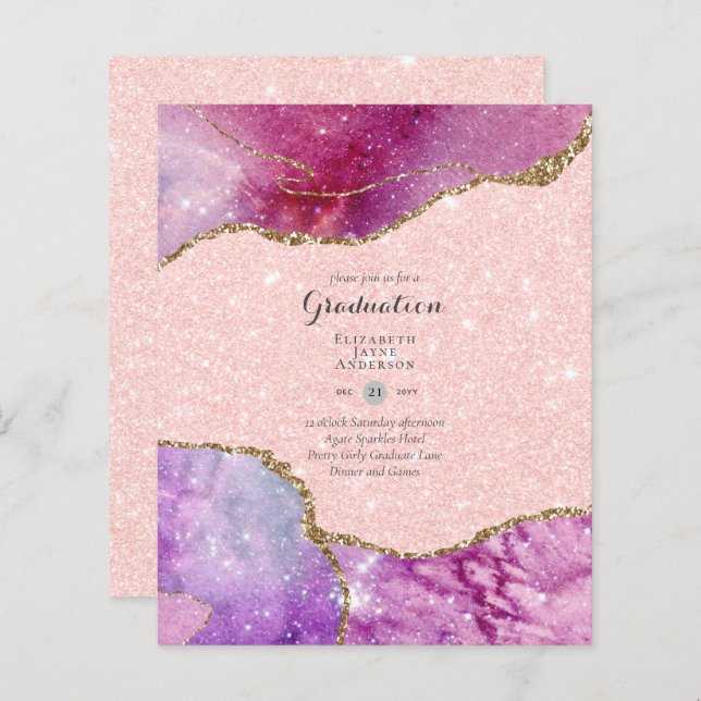BUDGET Agate GRADUATION Party Invites Glitter Glam (Front/Back)