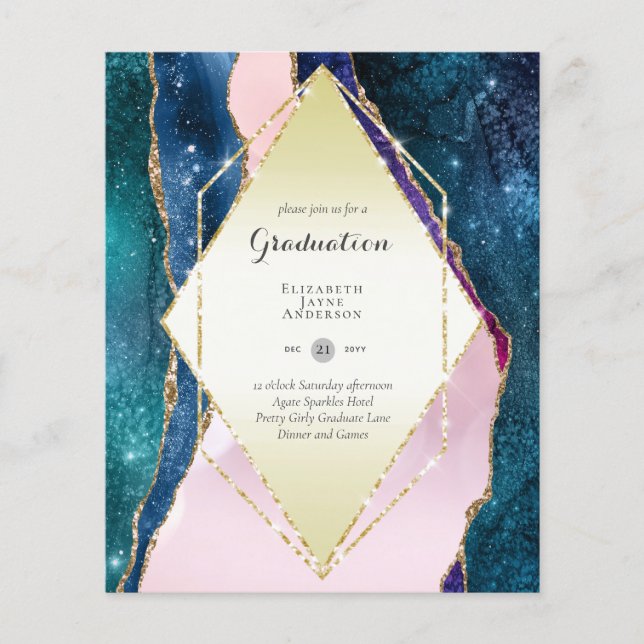 BUDGET Agate GRADUATION Party Invites Glitter Glam Flyer (Front)