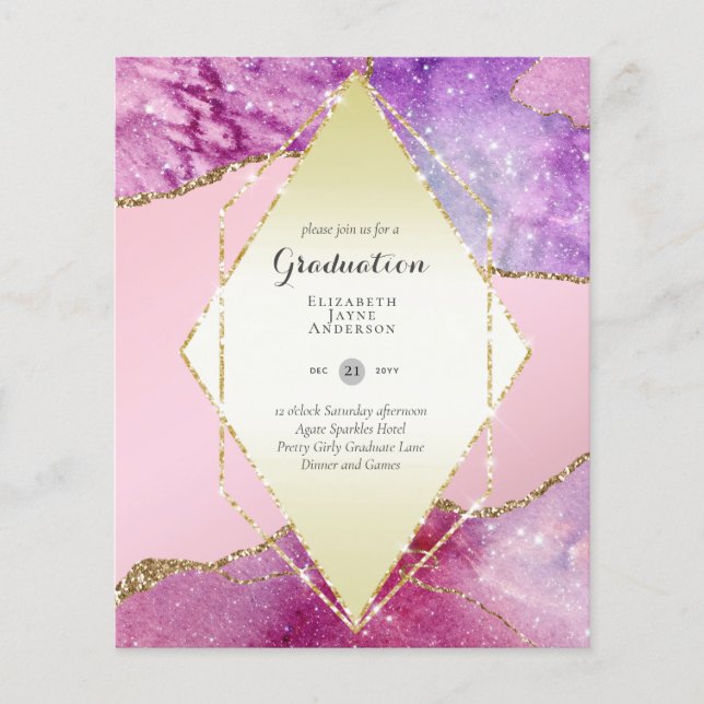 BUDGET Agate GRADUATION Party Invites Glitter Glam Flyer (Front)