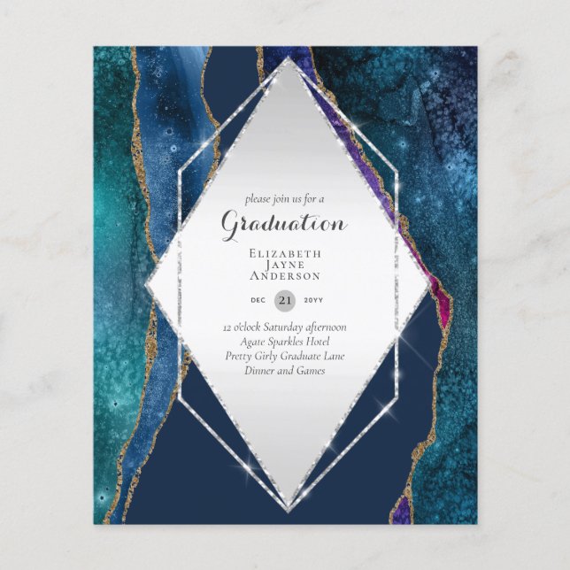 BUDGET Agate GRADUATION Party Invites Glitter Glam Flyer (Front)