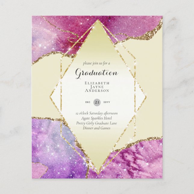 BUDGET Agate GRADUATION Party Invites Glitter Glam Flyer (Front)