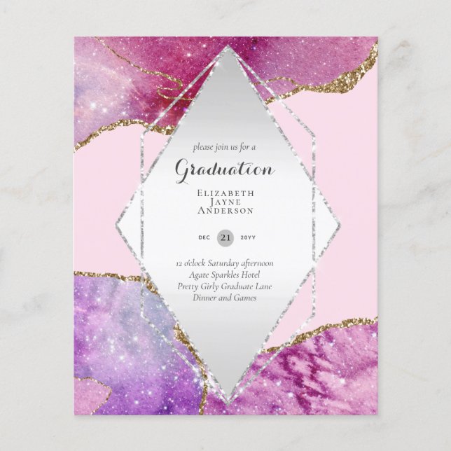 BUDGET Agate GRADUATION Party Invites Glitter Glam Flyer (Front)