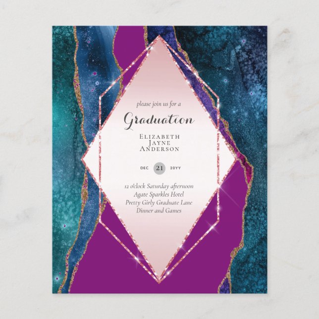 BUDGET Agate GRADUATION Party Invites Glitter Glam Flyer (Front)