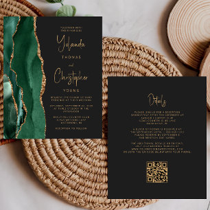 Budget Agate Green Gold Dark QR Code Wedding