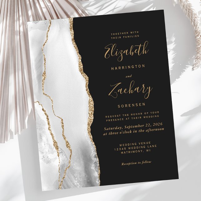 Budget Agate Grey Gold Dark Wedding Invitation (Creator Uploaded)