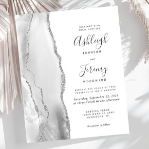 Budget Agate Grey White Silver Wedding Invitation