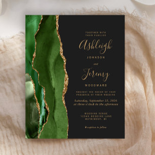Budget Agate Hunter Green Gold Dark Wedding Invite