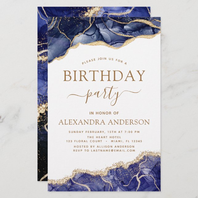 Budget Agate Navy Blue Birthday Party Any Age (Front/Back)