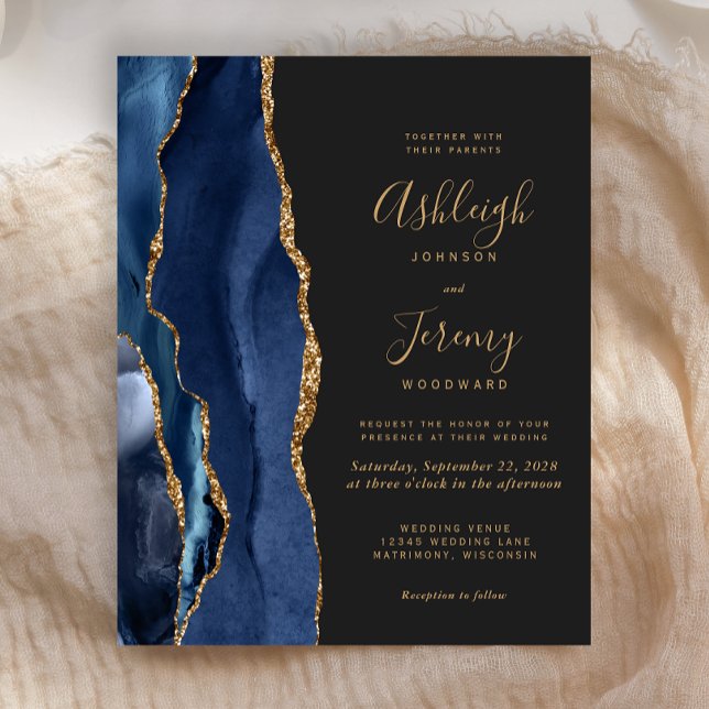 Budget Agate Navy Blue Dark Wedding Invitation (Creator Uploaded)