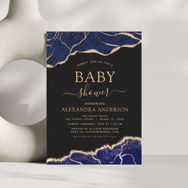 Budget Agate Navy Blue Gold Baby Shower (Creator Uploaded)