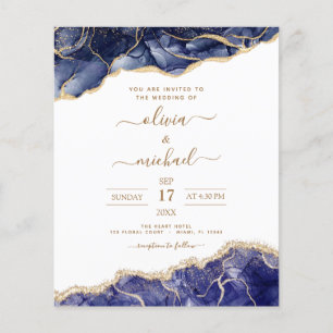Budget Agate Navy Blue Gold Blue Wedding Flyer