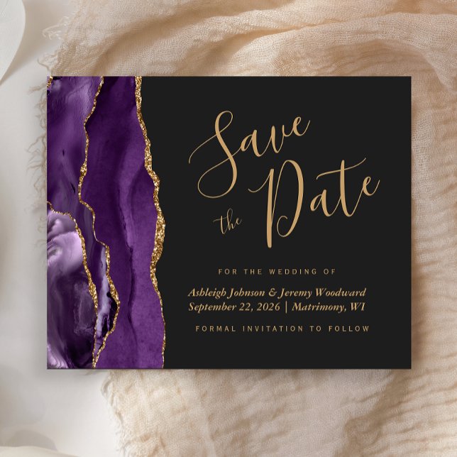 Budget Agate Purple Gold Dark Save the Date (Creator Uploaded)