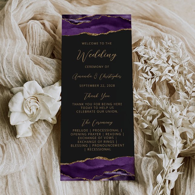 Budget Agate Purple Gold Dark Wedding Program Rack Card (Creator Uploaded)
