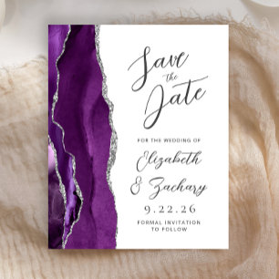 Budget Agate Purple Silver Script Save the Date