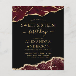 Budget Agate Sweet 16 Birthday Burgundy Gold Flyer