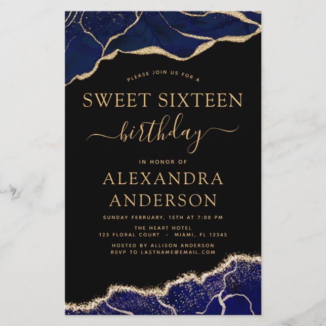 Budget Agate Sweet 16  Navy Blue Gold (Front)