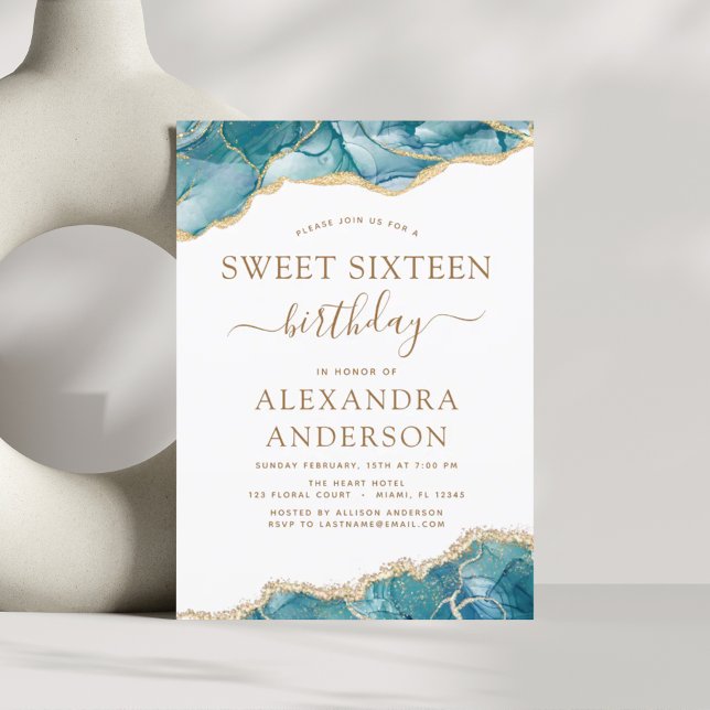 Budget Agate Sweet 16 Teal Gold Invitation (Creator Uploaded)