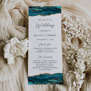 Budget Agate Teal Blue Gold Wedding Program Rack Card