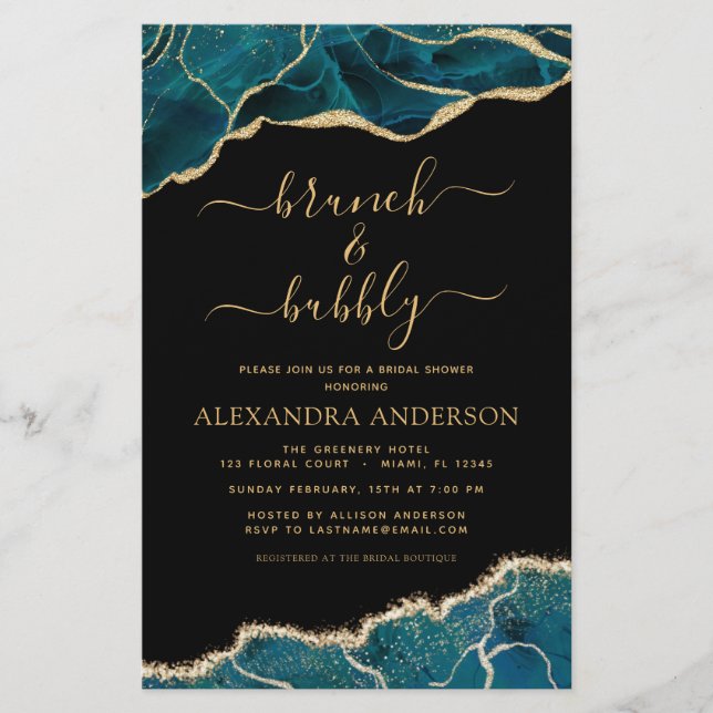 Budget Agate Teal Brunch & Bubbly Bridal Shower (Front)