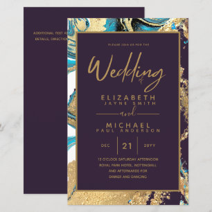 BUDGET Agate Teal Turquoise Gold Wedding Invite