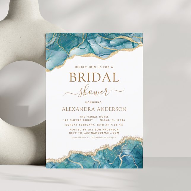 Budget Agate Turquoise Bridal Shower Teal Gold  (Creator Uploaded)