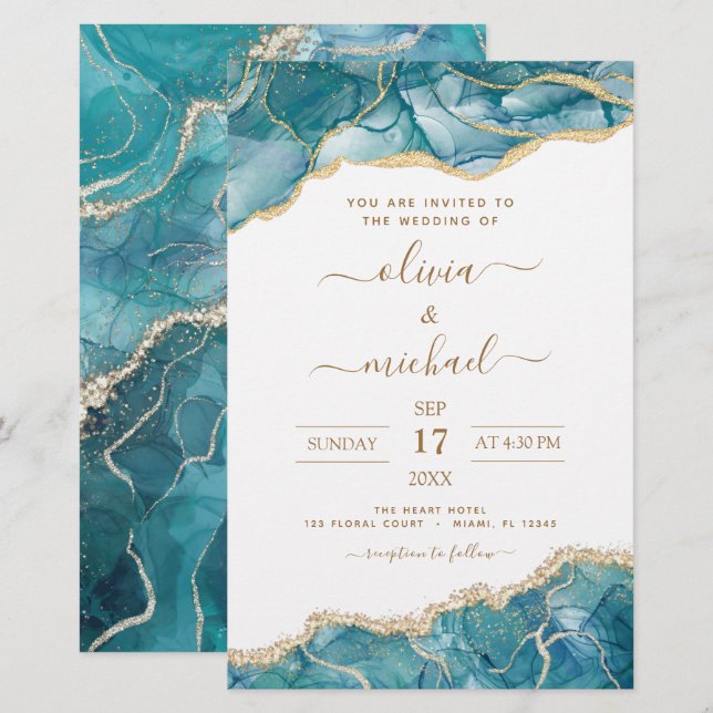 Budget Agate Turquoise Teal Gold Wedding (Front/Back)