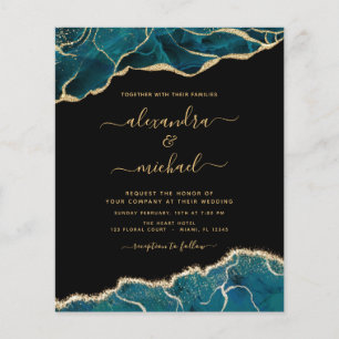 Budget Agate Turquoise Teal Gold Wedding Flyer