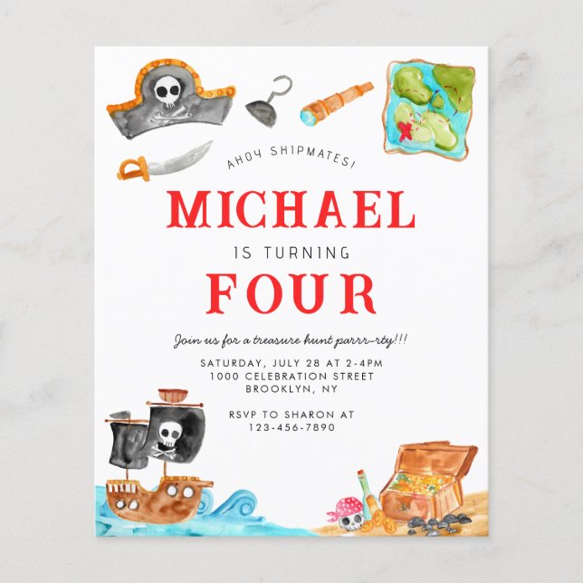 Budget Ahoy Matey Treasure Hunt Pirate Birthday (Front)