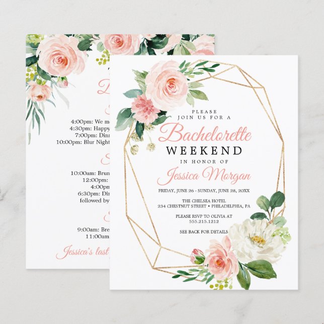 Budget Airy Blush Bachelorette Weekend Invitation (Front/Back)