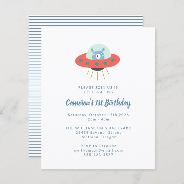 Budget Alien Spaceship 1st Birthday Invitation (Front/Back)