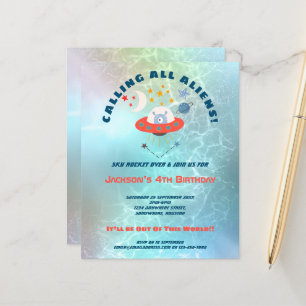 Budget Aliens 4th Birthday party Invitation